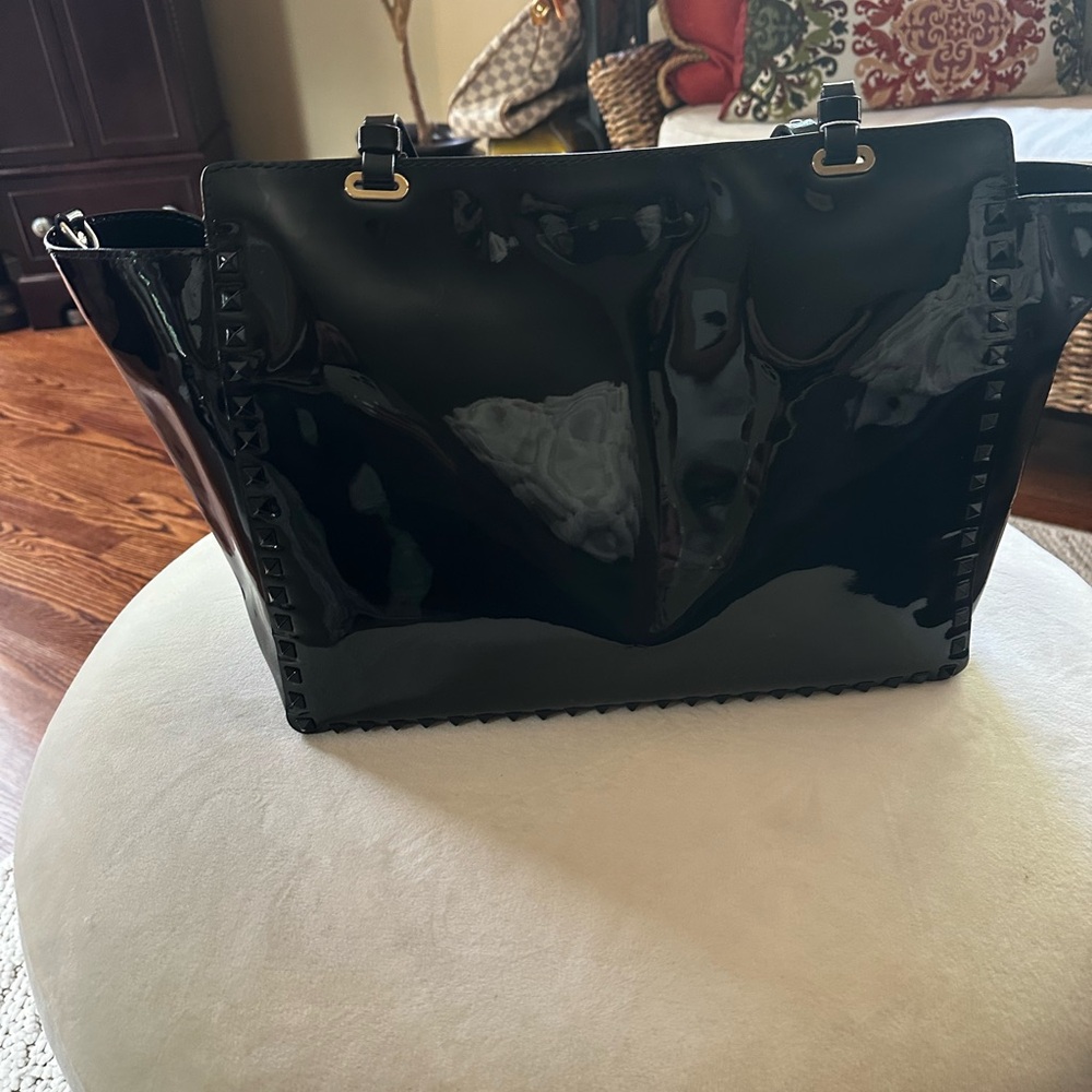 Valentino Black Patten  Leather Satchel - Picture 3 of 7